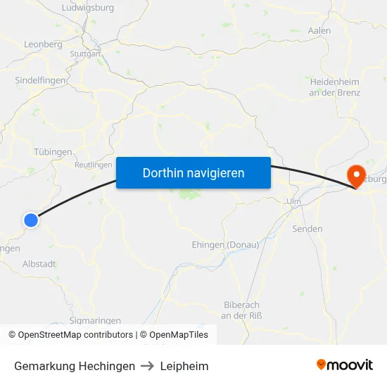 Gemarkung Hechingen to Leipheim map