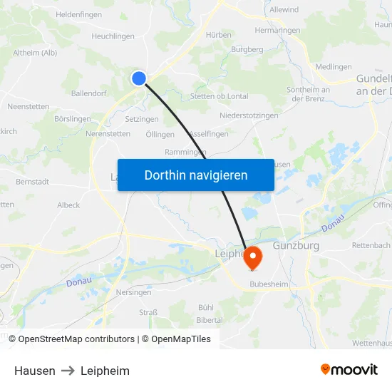 Hausen to Leipheim map