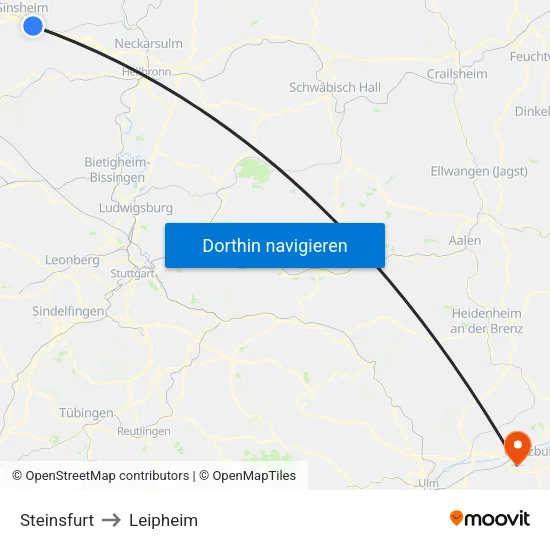 Steinsfurt to Leipheim map