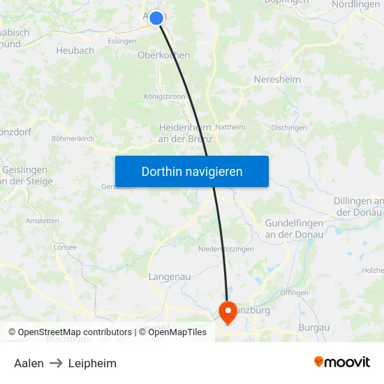 Aalen to Leipheim map
