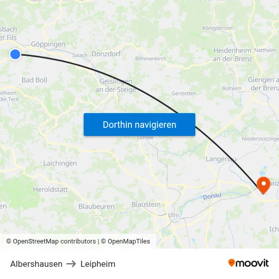 Albershausen to Leipheim map