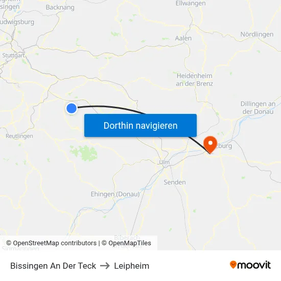 Bissingen An Der Teck to Leipheim map