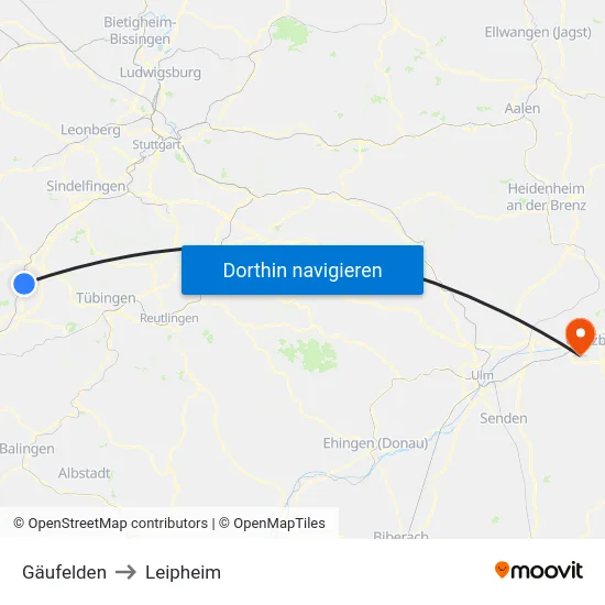 Gäufelden to Leipheim map