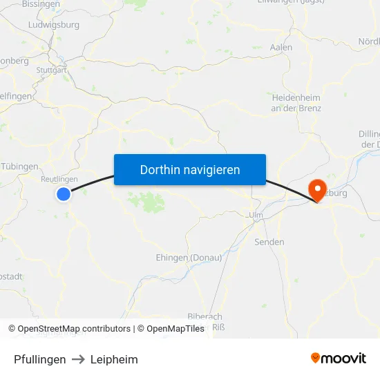 Pfullingen to Leipheim map