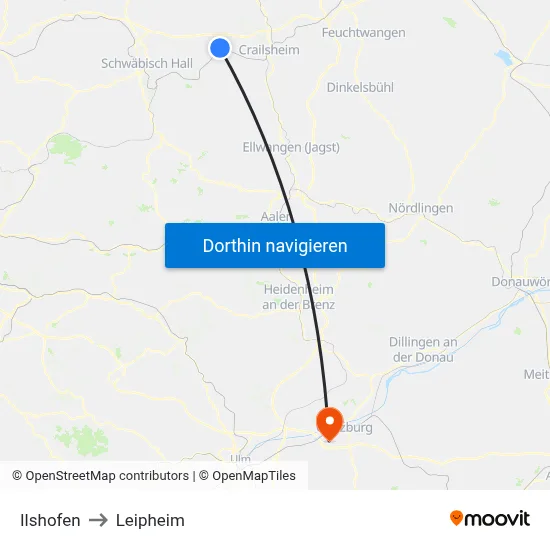 Ilshofen to Leipheim map