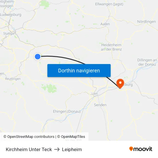 Kirchheim Unter Teck to Leipheim map