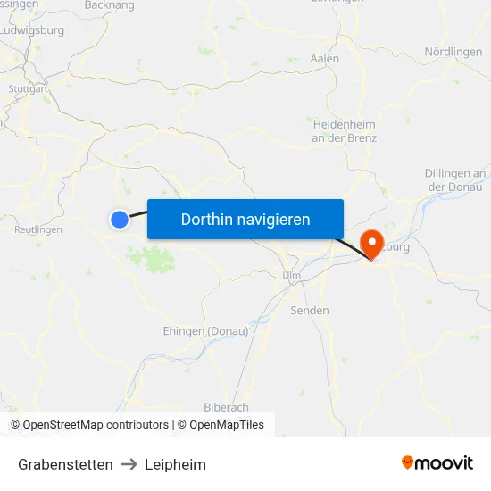 Grabenstetten to Leipheim map
