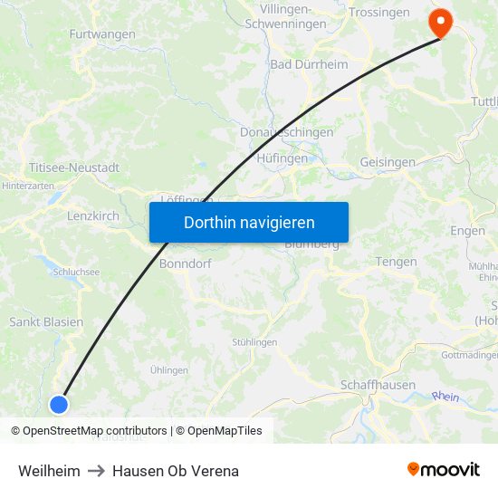 Weilheim to Hausen Ob Verena map