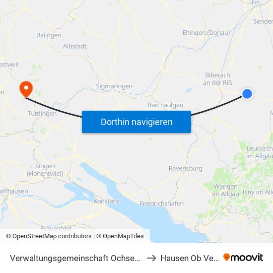 Verwaltungsgemeinschaft Ochsenhausen to Hausen Ob Verena map