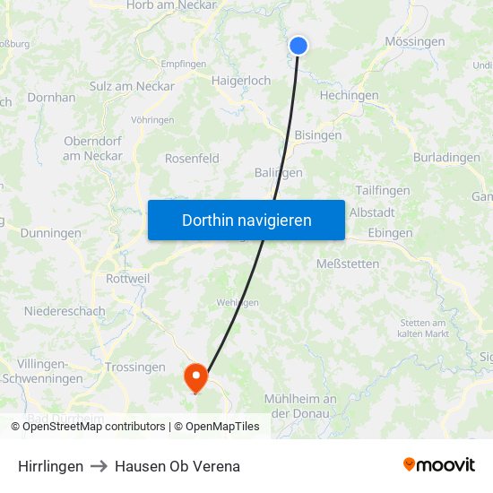 Hirrlingen to Hausen Ob Verena map