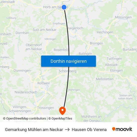 Gemarkung Mühlen am Neckar to Hausen Ob Verena map