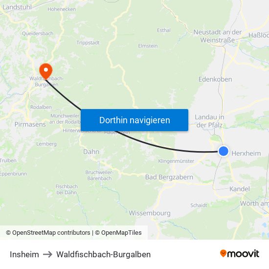 Insheim to Waldfischbach-Burgalben map