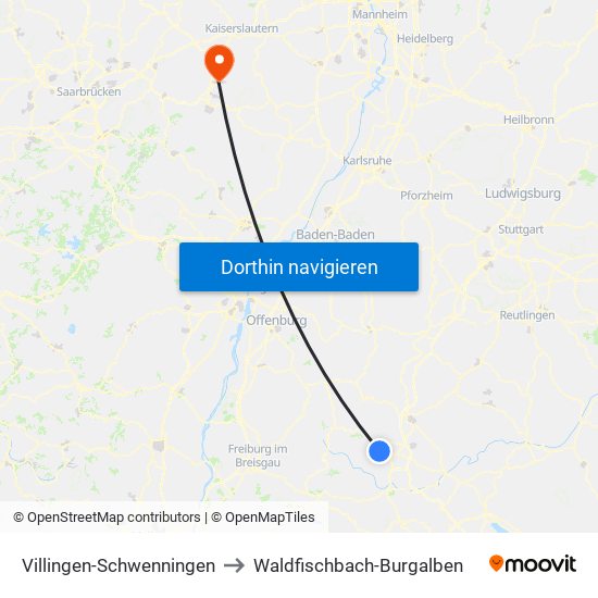 Villingen-Schwenningen to Waldfischbach-Burgalben map