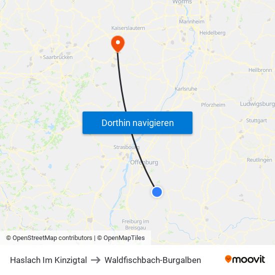 Haslach Im Kinzigtal to Waldfischbach-Burgalben map