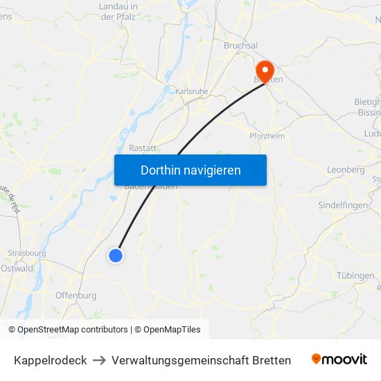 Kappelrodeck to Verwaltungsgemeinschaft Bretten map