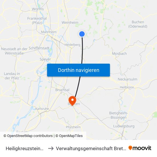 Heiligkreuzsteinach to Verwaltungsgemeinschaft Bretten map