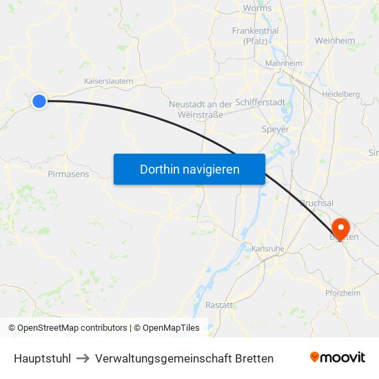 Hauptstuhl to Verwaltungsgemeinschaft Bretten map