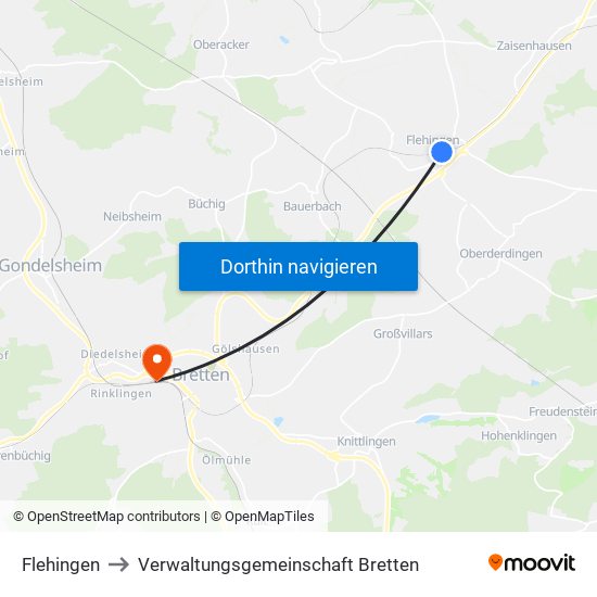 Flehingen to Verwaltungsgemeinschaft Bretten map