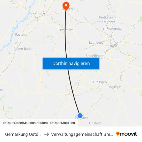 Gemarkung Ostdorf to Verwaltungsgemeinschaft Bretten map