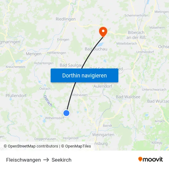 Fleischwangen to Seekirch map