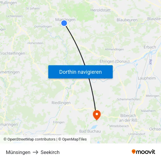 Münsingen to Seekirch map