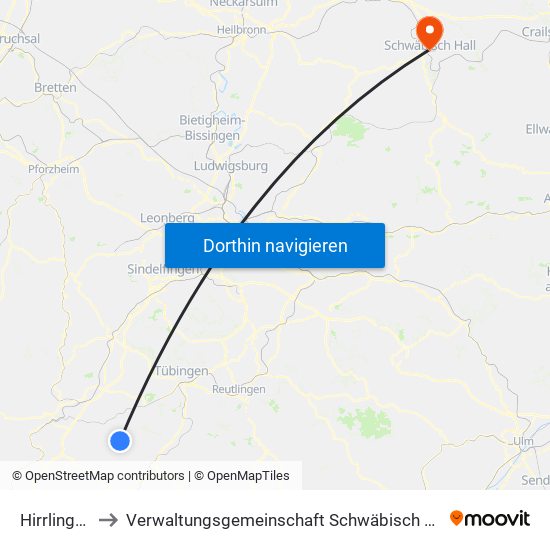 Hirrlingen to Verwaltungsgemeinschaft Schwäbisch Hall map