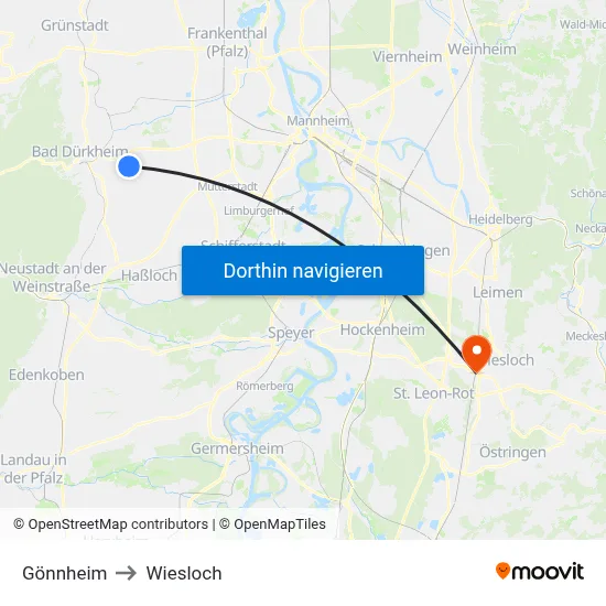 Gönnheim to Wiesloch map