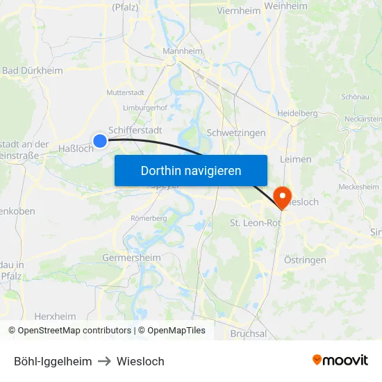 Böhl-Iggelheim to Wiesloch map