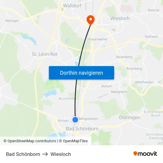 Bad Schönborn to Wiesloch map