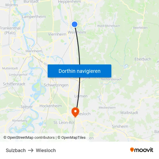 Sulzbach to Wiesloch map