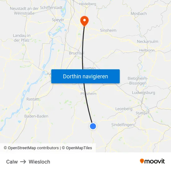 Calw to Wiesloch map