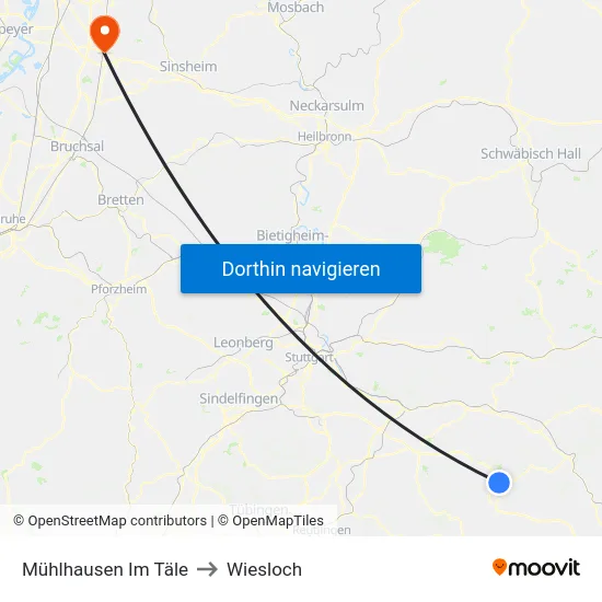 Mühlhausen Im Täle to Wiesloch map