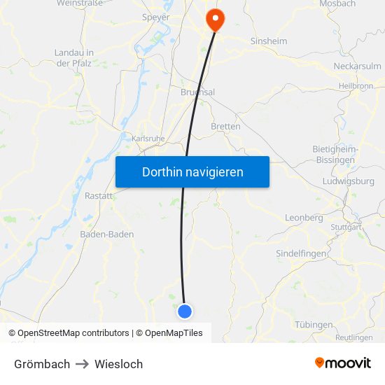 Grömbach to Wiesloch map