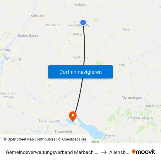 Gemeindeverwaltungsverband Marbach am Neckar to Allensbach map