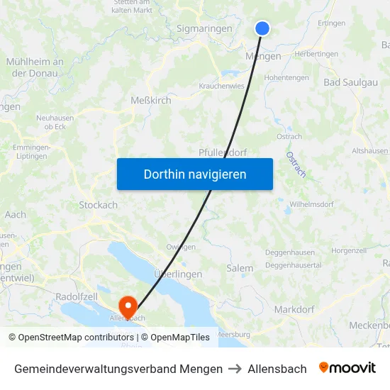 Gemeindeverwaltungsverband Mengen to Allensbach map