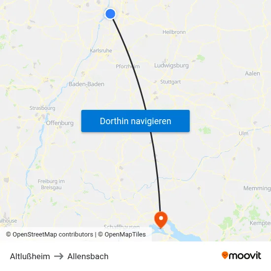 Altlußheim to Allensbach map