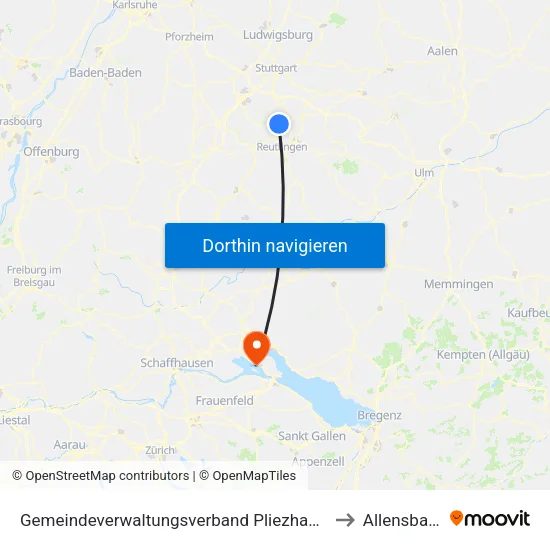 Gemeindeverwaltungsverband Pliezhausen to Allensbach map