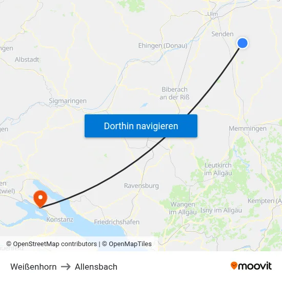 Weißenhorn to Allensbach map