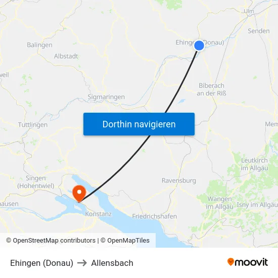 Ehingen (Donau) to Allensbach map