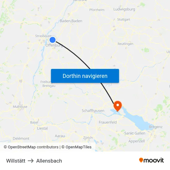 Willstätt to Allensbach map