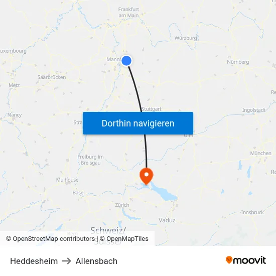Heddesheim to Allensbach map