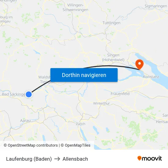 Laufenburg (Baden) to Allensbach map