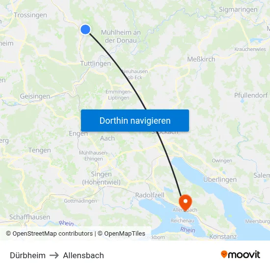 Dürbheim to Allensbach map