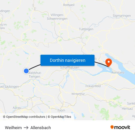 Weilheim to Allensbach map