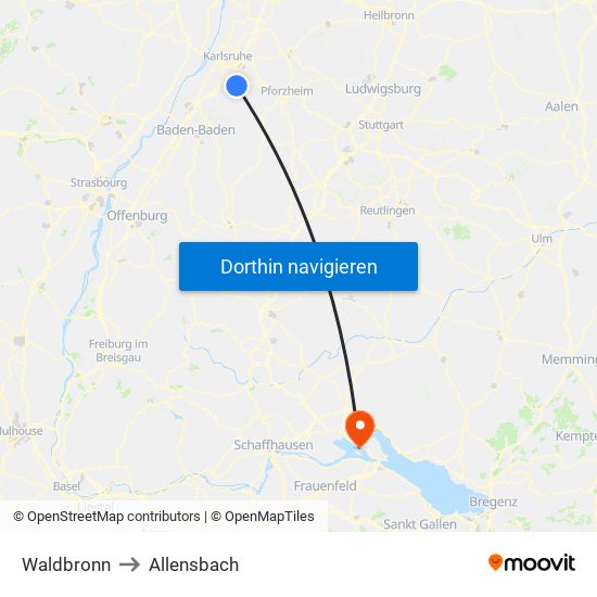 Waldbronn to Allensbach map