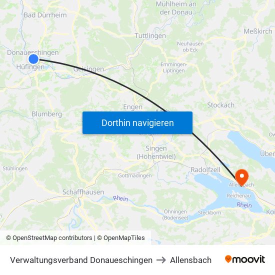 Verwaltungsverband Donaueschingen to Allensbach map