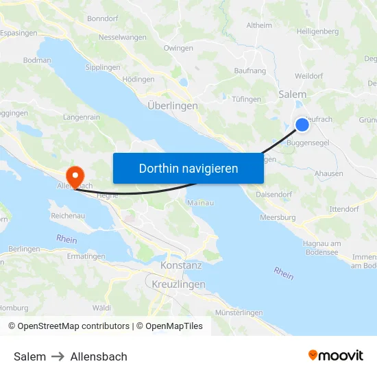 Salem to Allensbach map