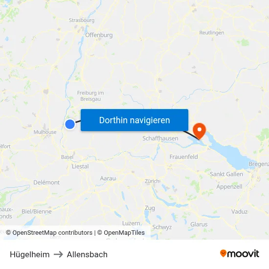 Hügelheim to Allensbach map