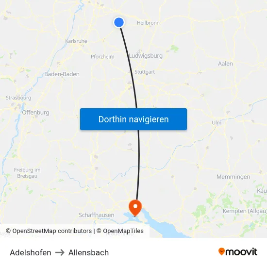 Adelshofen to Allensbach map