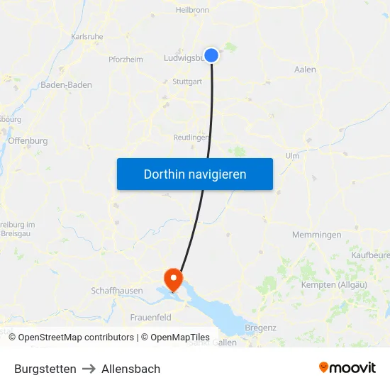 Burgstetten to Allensbach map